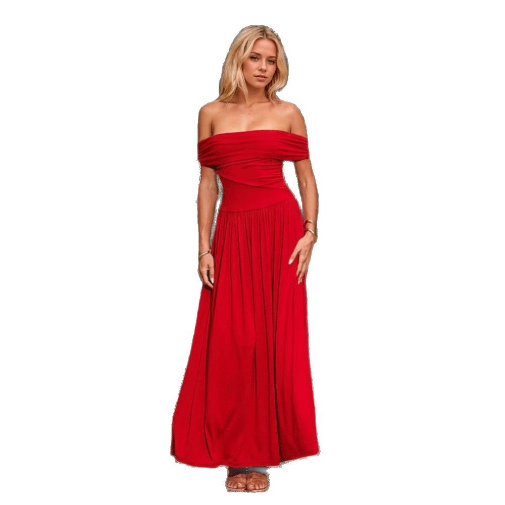 International Market Women's Fashion — Elegant Red Dress, Off Shoulder Design, Long Evening Gown — Spring Summer Style — Whole