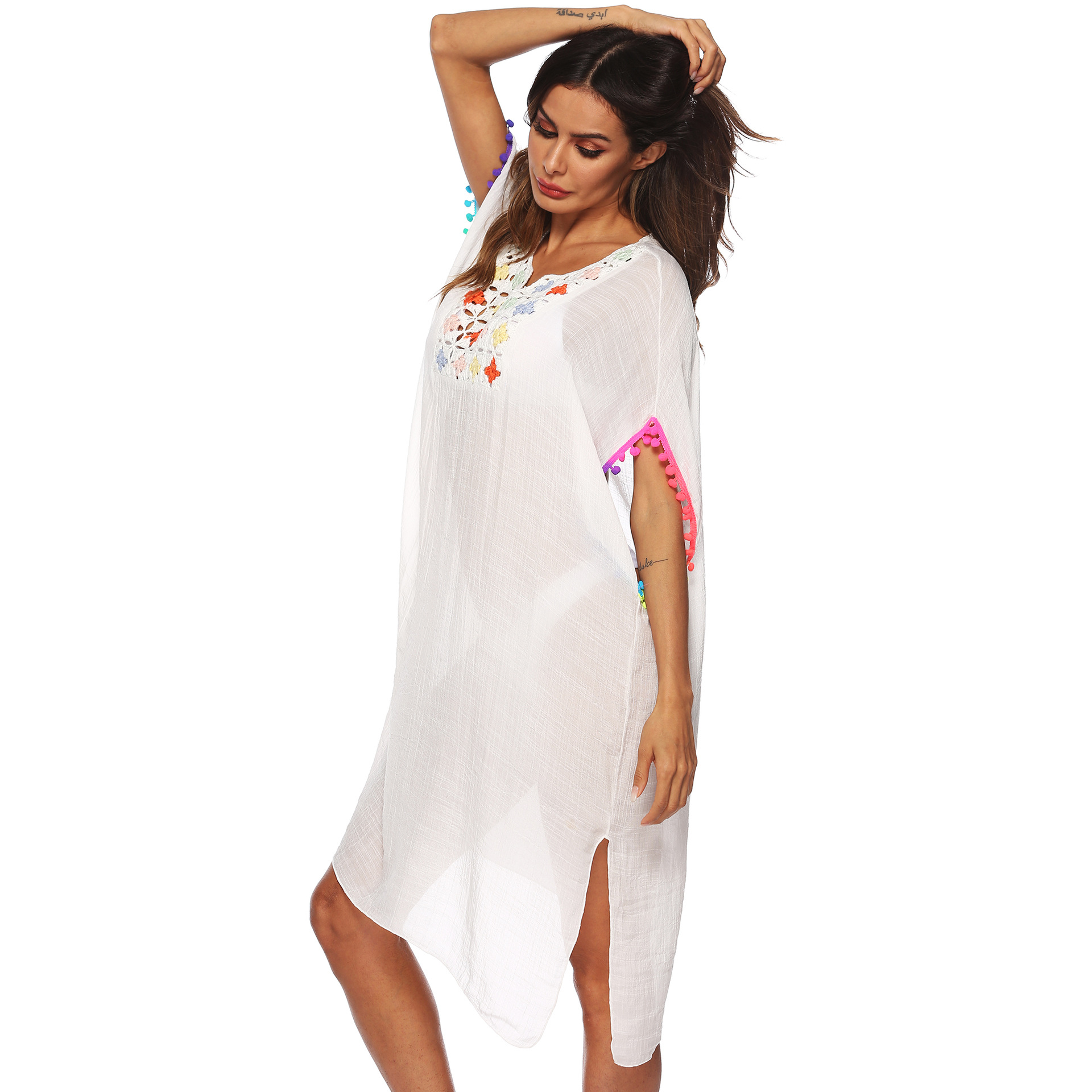 Loose Fit Crochet Lace Trim Tassel Beach Cover Up Dress Lightweight Bohemian Style Summer Wear Wholesale Available