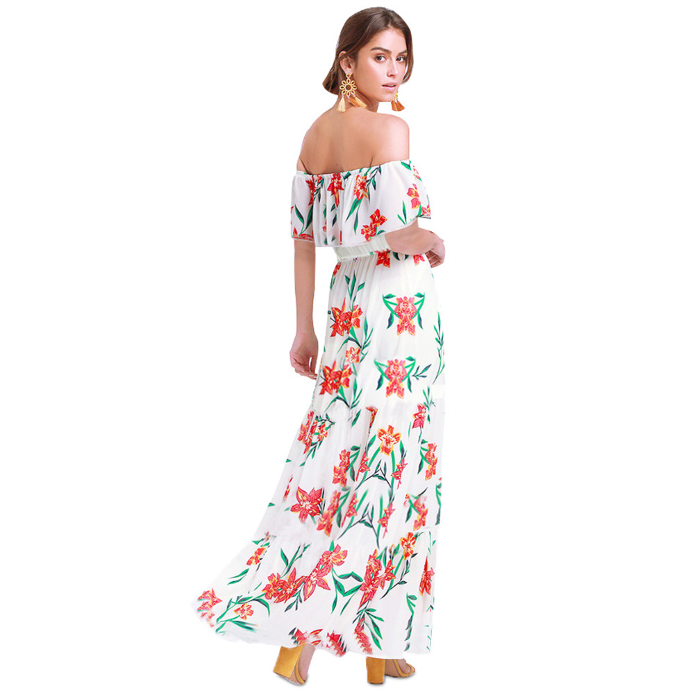 A Line Dress Short Sleeve Floral Print Off Shoulder Spring Summer Fashion for Women Wholesale Available
