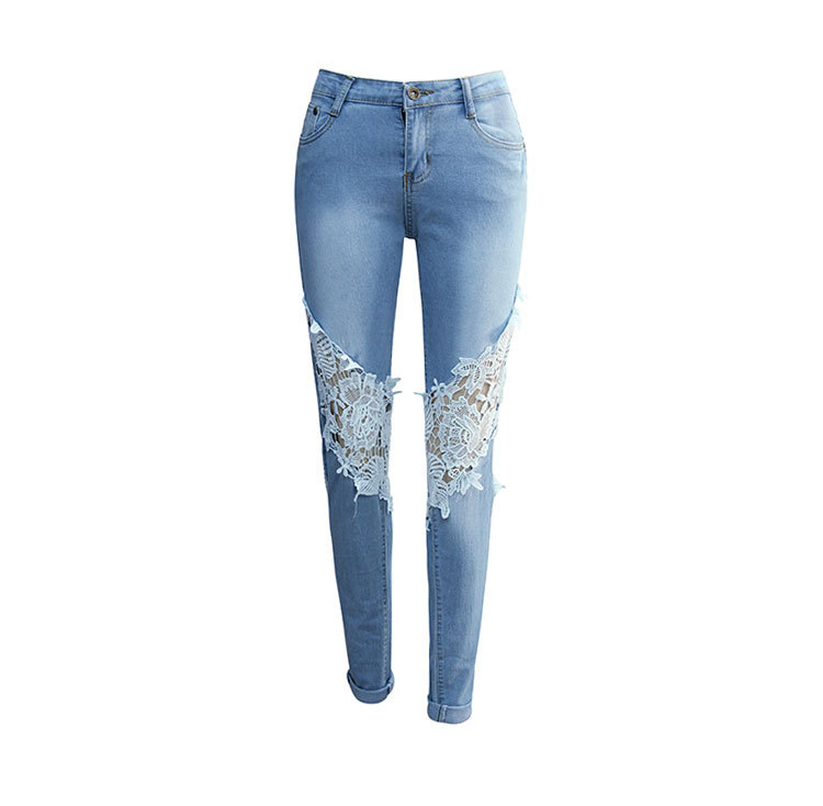 Lace Panel Skinny Jeans High Waist Stretch Denim Casual Style Perfect for Everyday Wear Wholesale Available