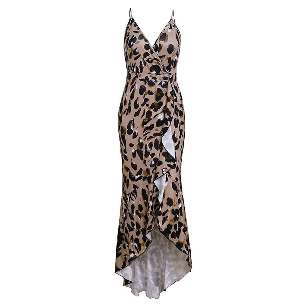 Womens Leopard Print V Neck Sleeveless Maxi Dress Spring Summer Fashion Elegant Evening Wear Wholesale Available