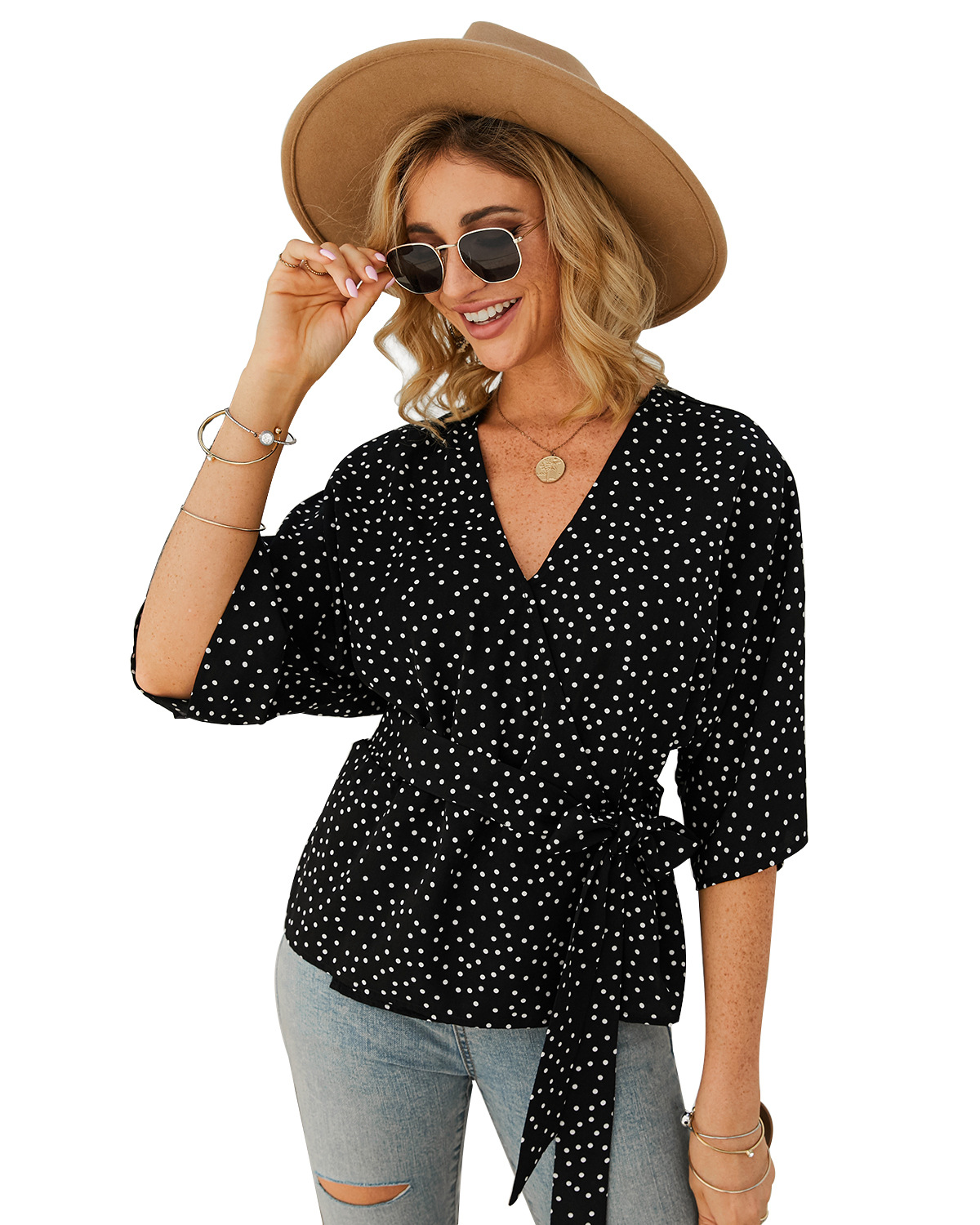 Womens Polka Dot Blouse Stylish Design Long Sleeve Comfortable Fabric Autumn Winter Fashion Wholesale Available