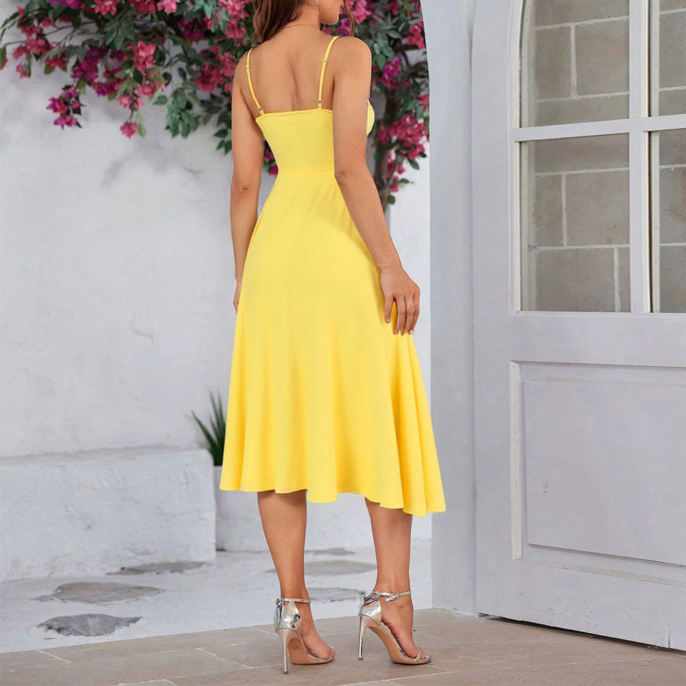 Summer New Sweet Sexy Dress High Waist Slit Strap Slim Long Dress