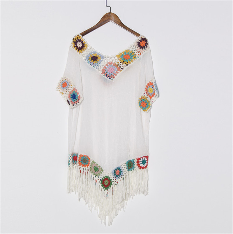 Bohemian Beach Cover Up Long Sleeve Hollow Out Loose Fit Crochet Design Perfect for Summer Vacations Wholesale