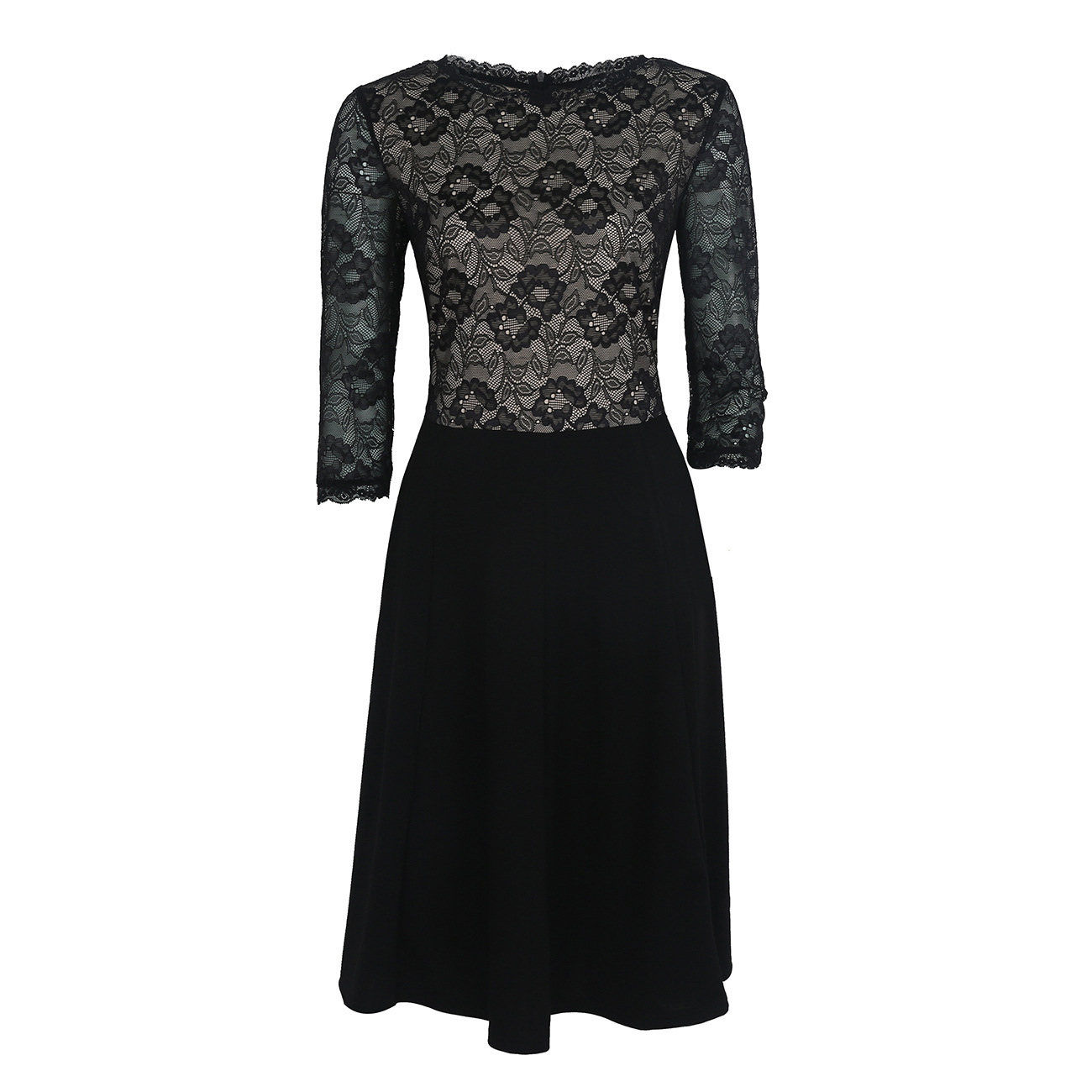 Summer Womens Patchwork Cotton Midi Dress Elegant Style Round Neck Flared Hem Wholesale Available