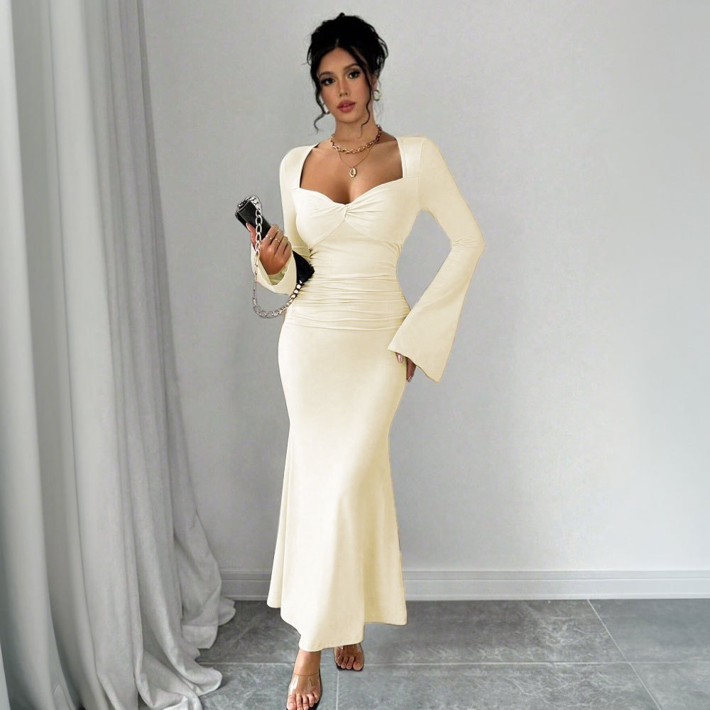 Elegant Ankle Length Dress Chic Cold Shoulder Design High End Fabric Perfect for Fall Winter Wholesale Available