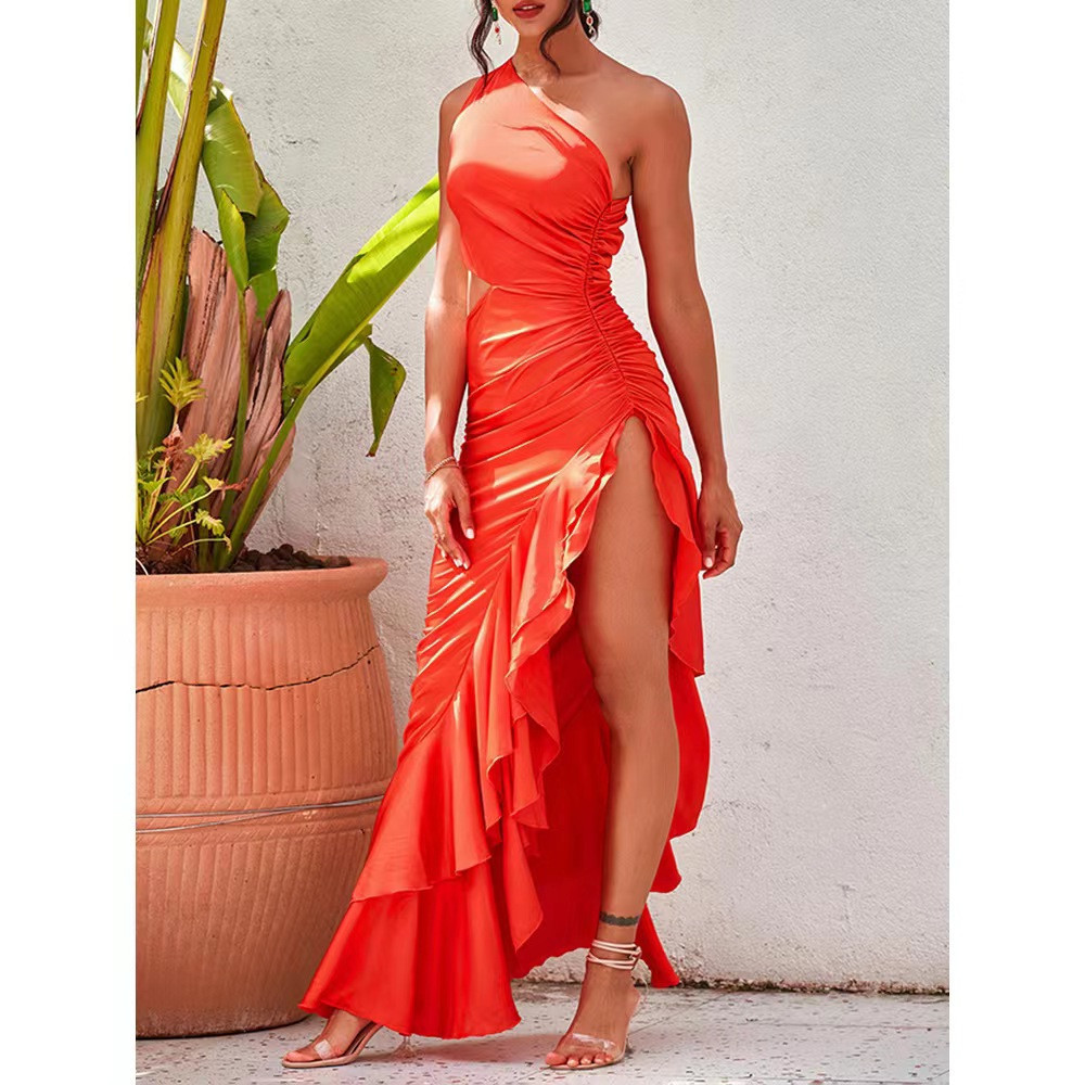 Summer Sleeveless Asymmetrical Cutout Maxi Dress for Women Sexy Airy Fabric High Slit Perfect for Parties or Beach
