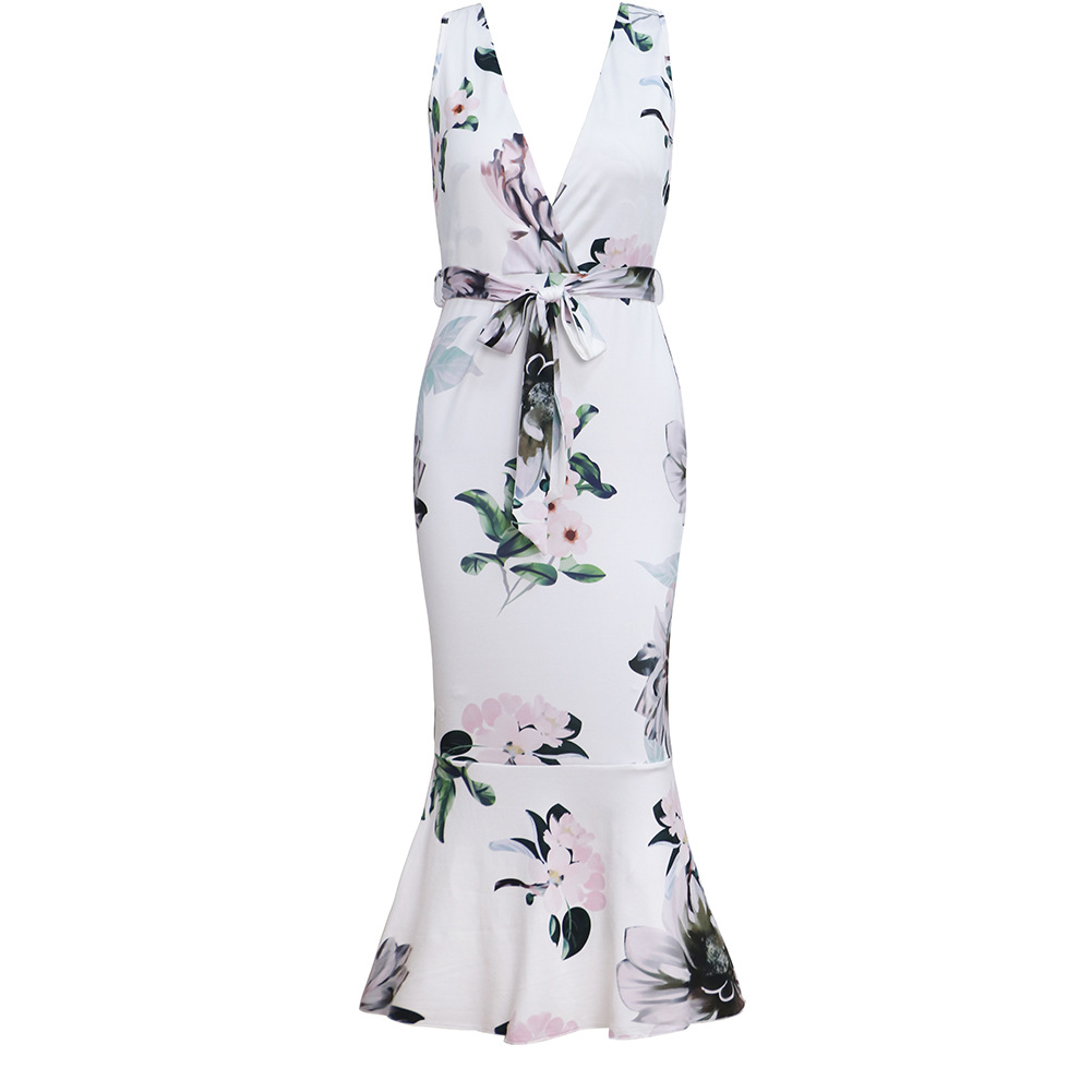 Summer Womens Dress V Neck Slim Fit Floral Print Ruffle Hem Casual or Party Wear Wholesale Available