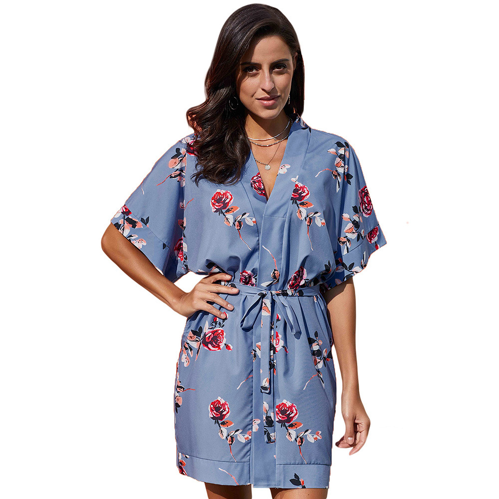 Plus Size Floral Print V Neck Batwing Sleeve High Waist Shirt Dress Trendy Design for Casual Outings Wholesale Available