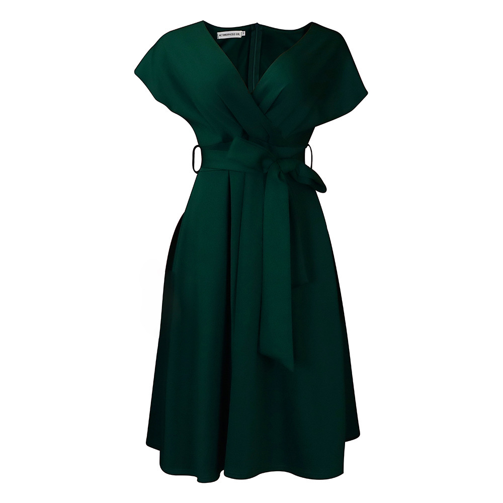 Women's Fashion Dress — Elegant V Neck, Trendy Tie Design, Plus Size, Comfortable Fit — Casual, Office Wear — Wholesale Supply