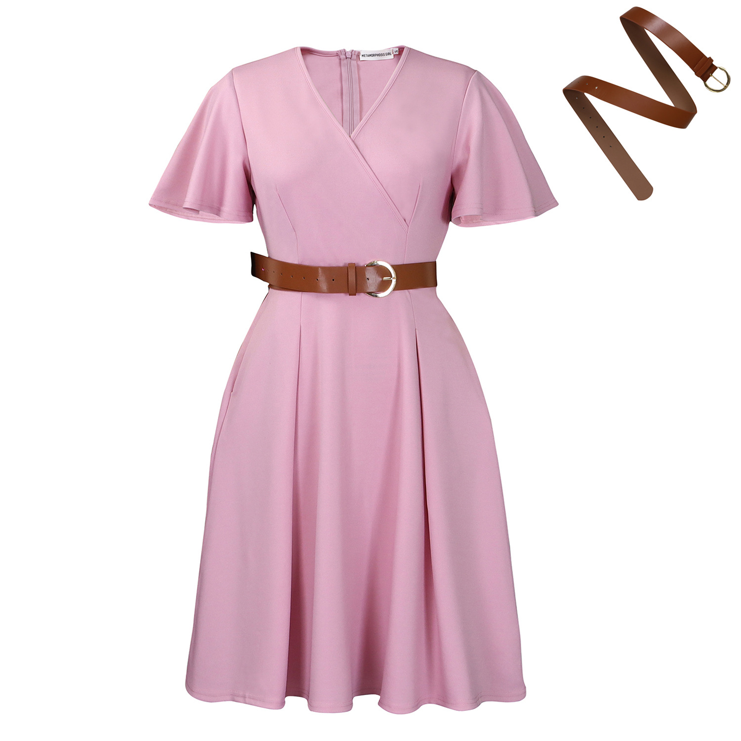 Summer New Women's V Neck Flare Sleeve Casual A Line Dress for Cross Border Fashion in Europe and America, African Style Dress