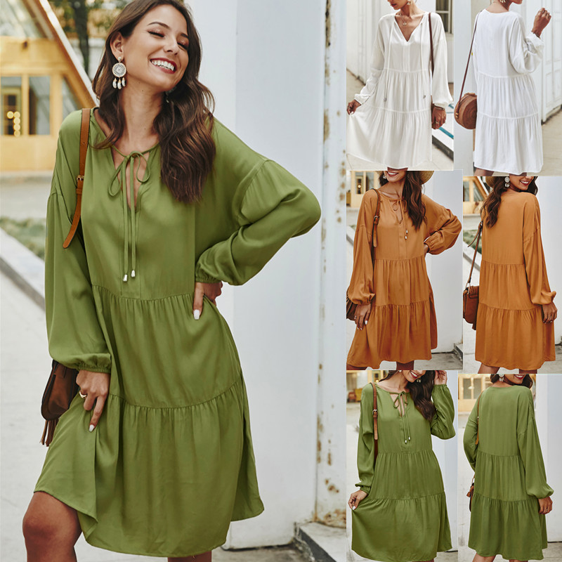 Womens Loose Fit Long Sleeve Dress Original Design Tie Detail Spring Fashion Ready to Ship Wholesale Available