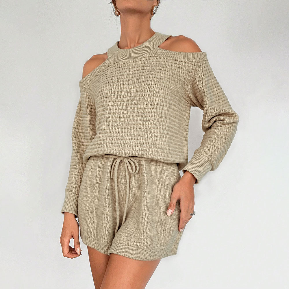 Shoulder Strap Sweater Dress New Women's Casual Solid Color Long Sleeve Dress