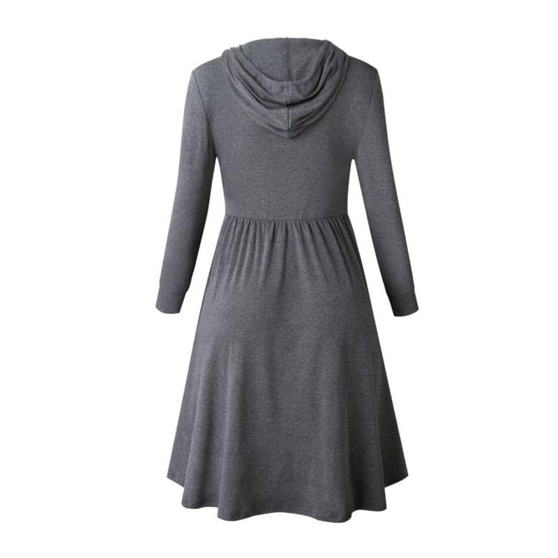 Hooded Long Sleeve Dress Solid Color Flared Hem Casual Style Perfect for Winter Wear Ready to Ship