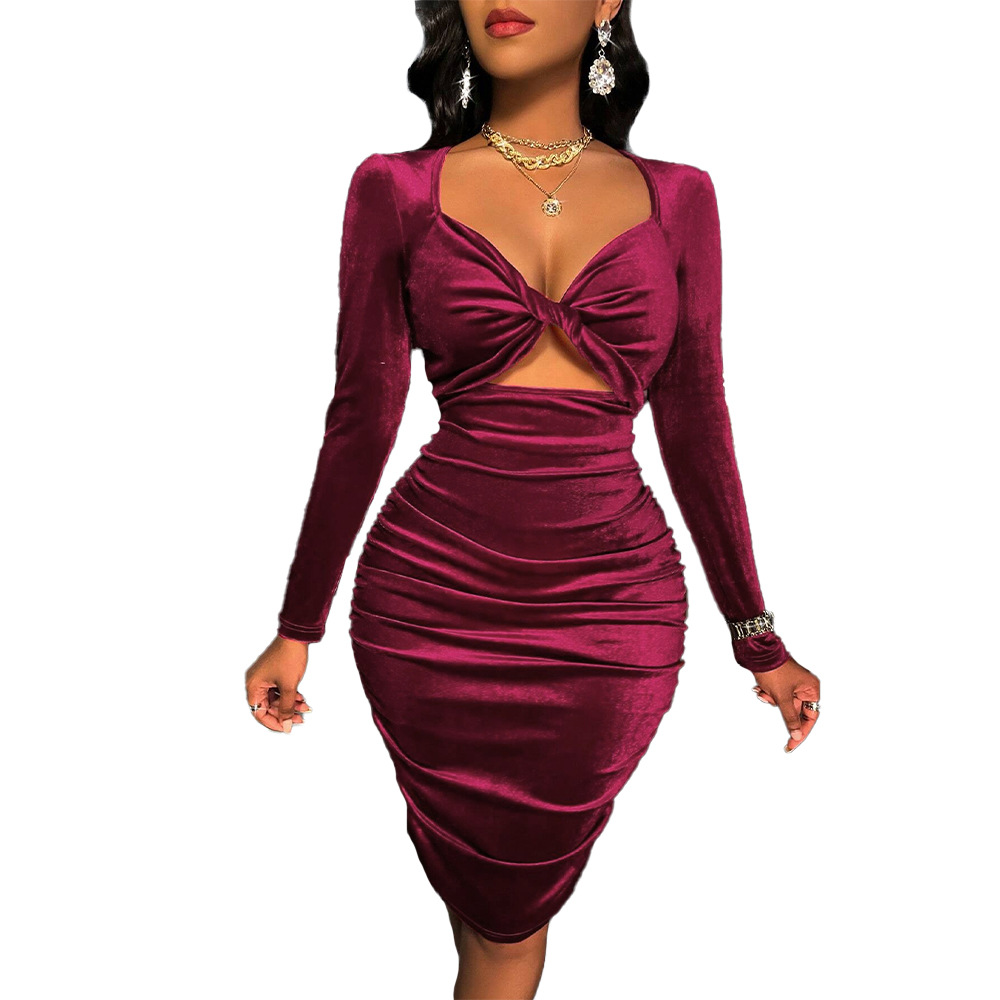 New Elegant Sexy Deep V Neck Hollow Slim Fit Party Bodycon Dress
