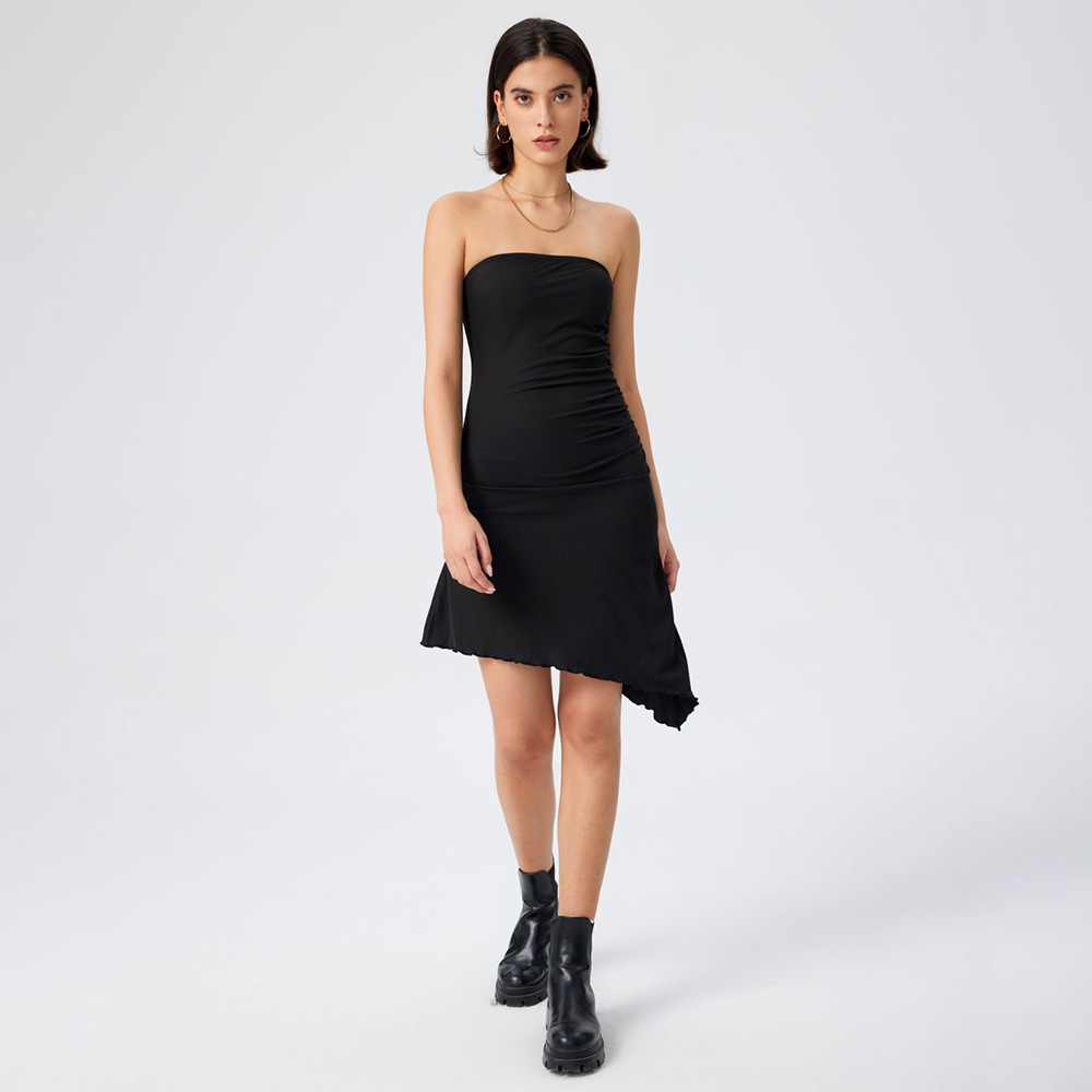 Fashion Knit Strapless Dress with Irregular Hem and A line Short Skirt for Party