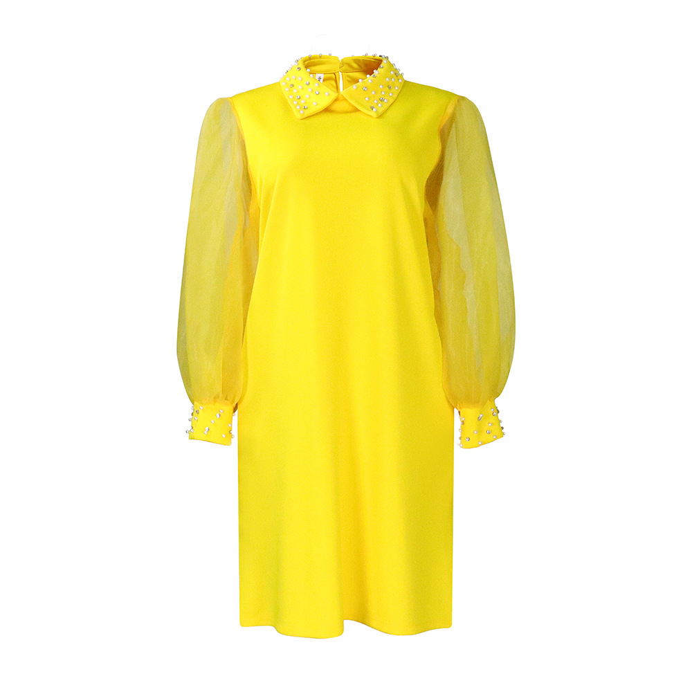 Plus Size Women's Dress — Elegant Mesh Splicing, Beaded Detail, Loose Fit — Casual, Party Wear — Wholesale Supply Available