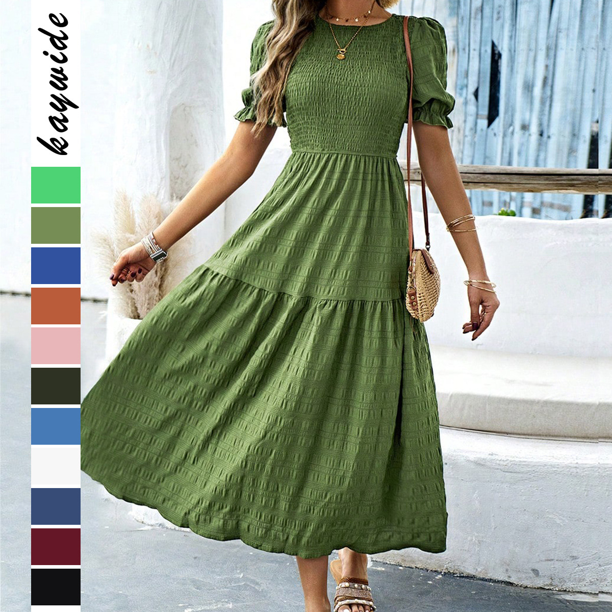 European and American Market Casual Vacation Style Ruffled Sleeve Waist Tie Women's Long Dress — Summer Fashion, Comfortable F