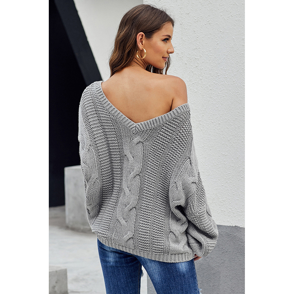 Womens Winter V Neck Sweater Long Sleeve Loose Fit Solid Color Chunky Knit Casual Wear Wholesale Available