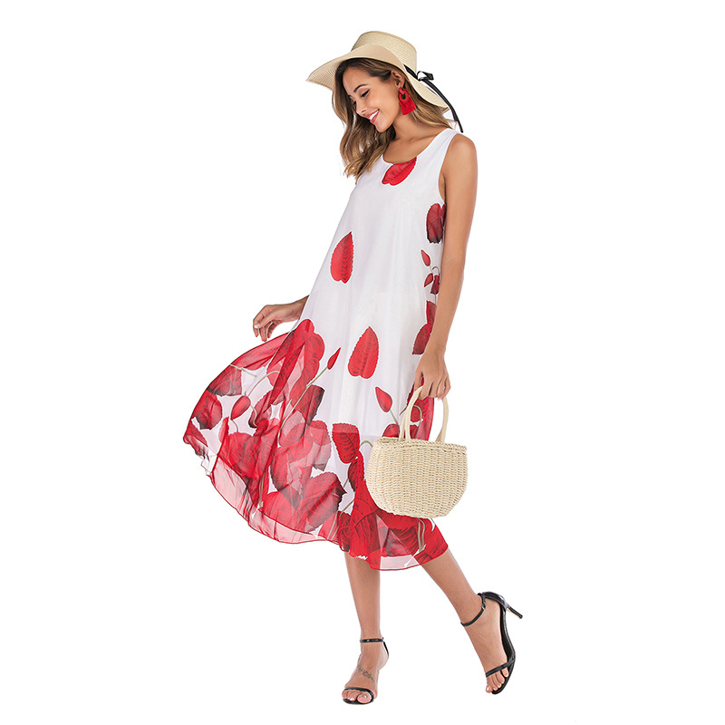 Chiffon Floral Dress Sleeveless Casual Elegant Design Spring Summer Womens Fashion Wholesale Available