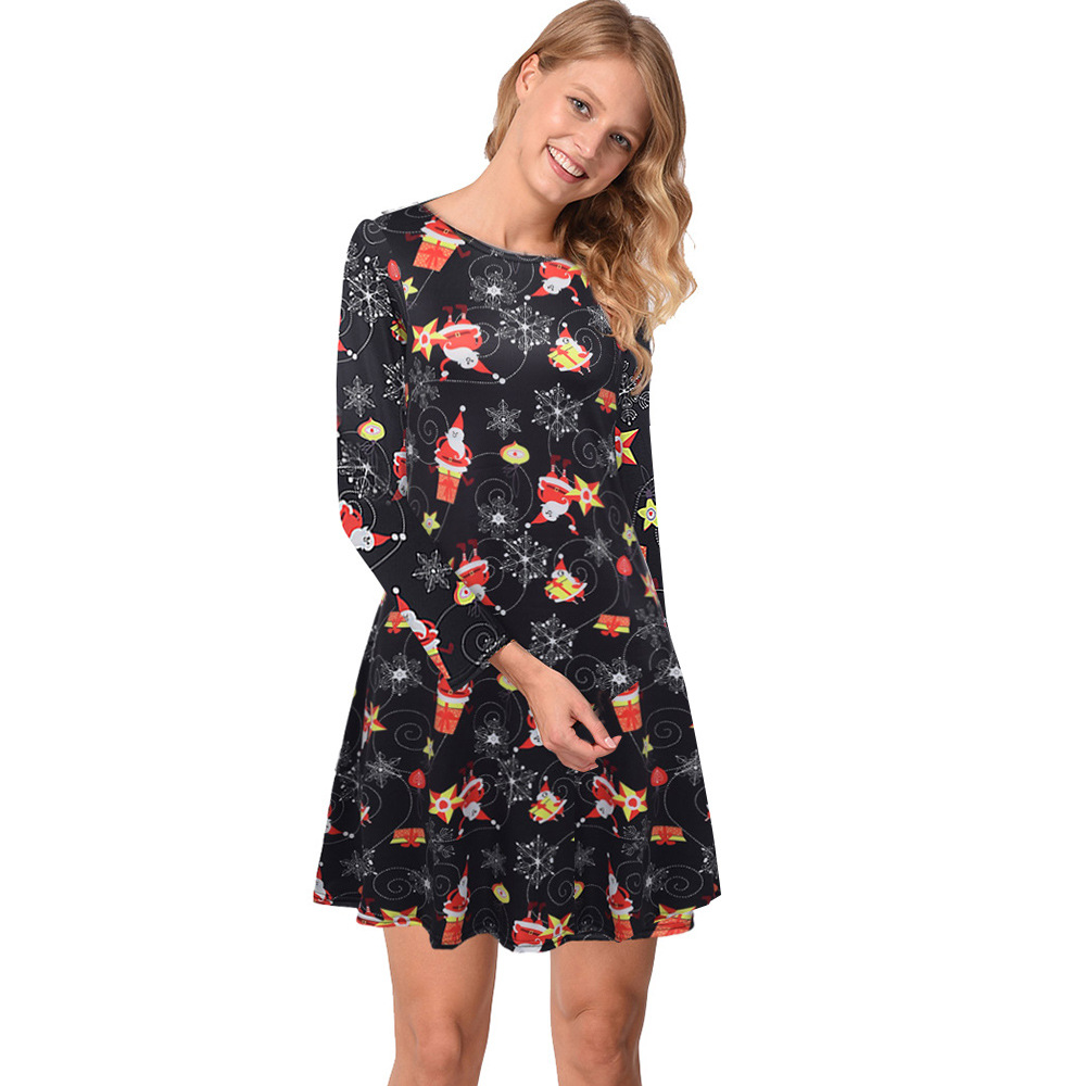 Christmas Dress A Line Silhouette Santa Print Autumn Winter Style Perfect for Holiday Parties Wholesale Available