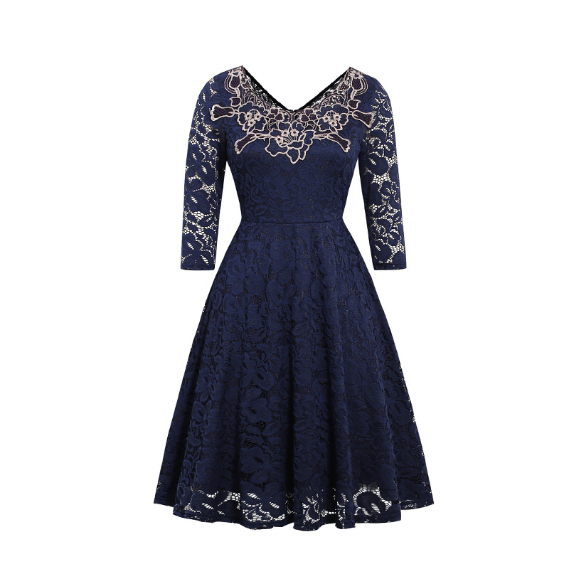 Lace Maxi Dress Floral Appliqué Elegant Design Autumn Winter Fashion Wholesale Available bulk order