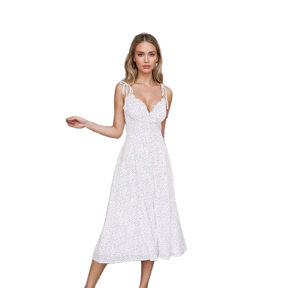 European and American Market Women's Fashion — Sexy Backless, Polka Dot, Long Dress, Spaghetti Strap — Casual Wear — Wholesale