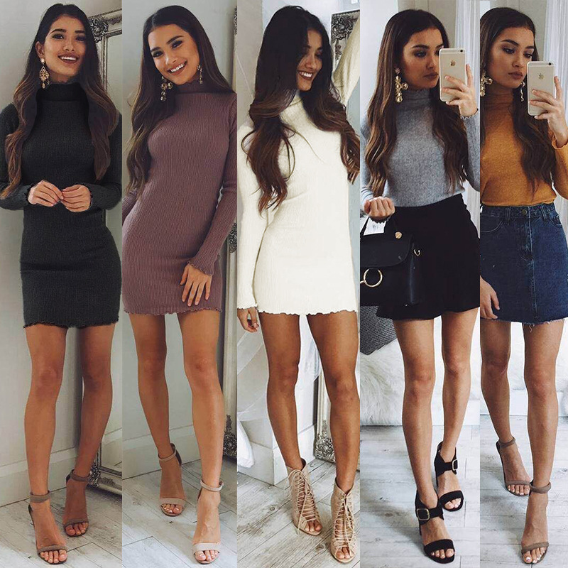Knit Sweater Dress Slim Fit High Neck Sexy Design Spring Summer Fashion Wholesale Available