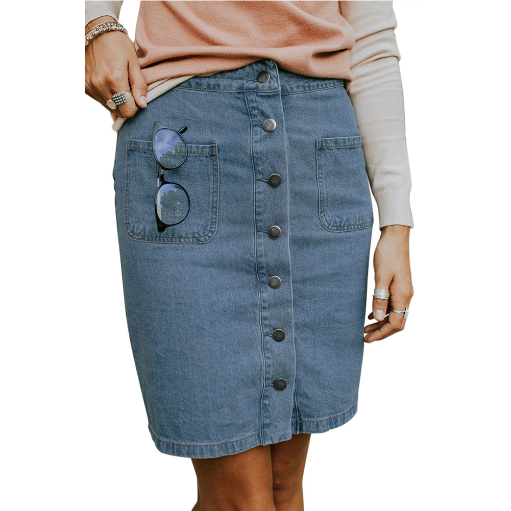High Waisted Denim Mini Skirt Slim Fit A Line Button Closure Summer Casual Wear for Women Wholesale Available