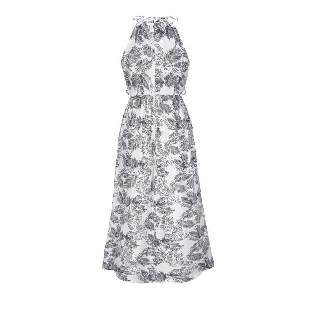 Womens Floral Print Maxi Dress Halter Neck Zipper Closure Lightweight Fabric Spring Summer Fashion Wholesale