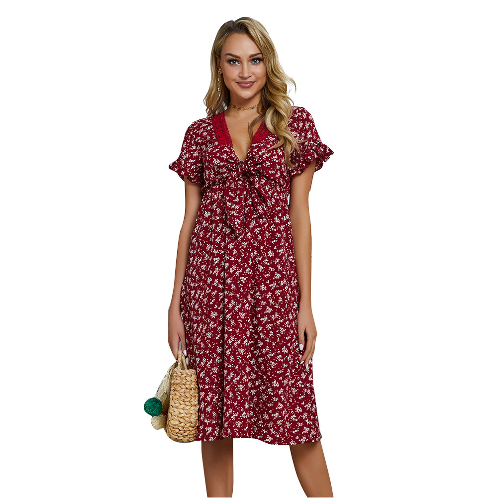Floral Print A Line Dress Elegant Design Comfortable Fabric Spring Summer Style Perfect for Work or Casual Occasions
