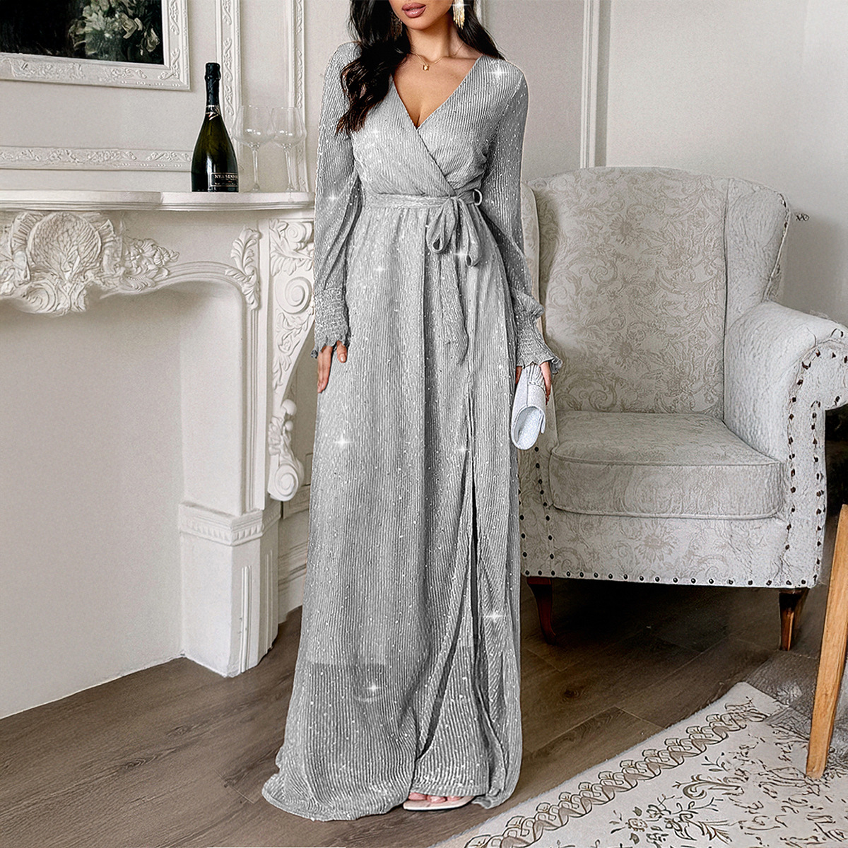 Elegant Casual Long Sleeve Long Dress for Women Autumn Winter