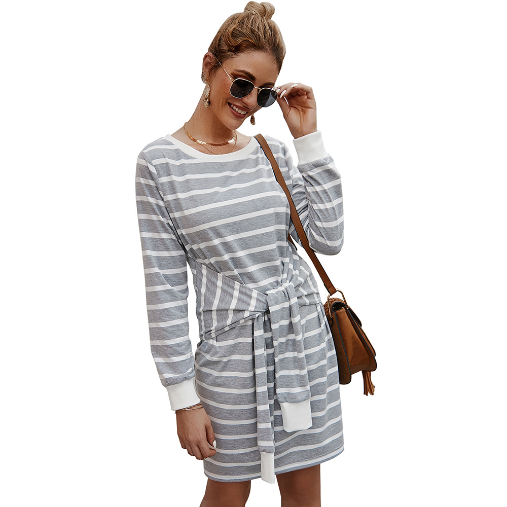 Knitted Stripe Dress Original Design Autumn Winter Collection Comfortable Fit Casual Wear Wholesale Available