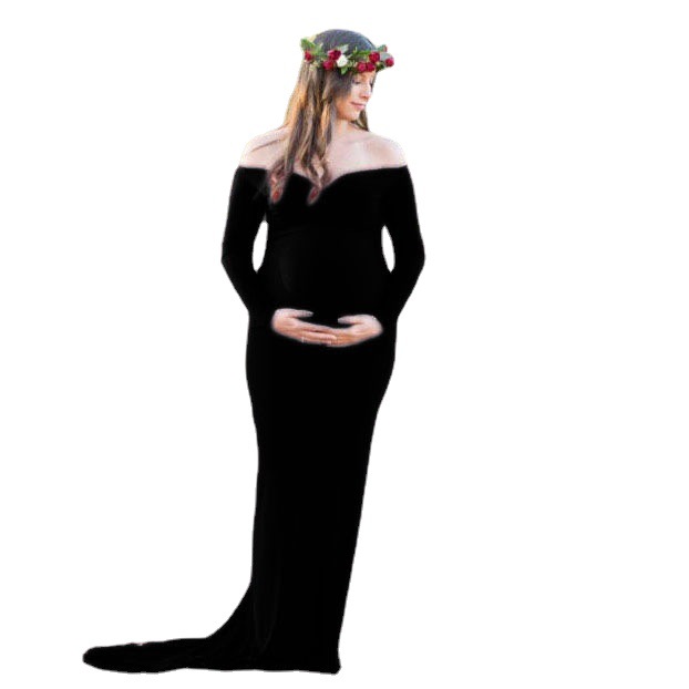 Maternity Long Dress V Neck Silk Cotton Elegant Train Spring Summer Photography Outfit Wholesale Available