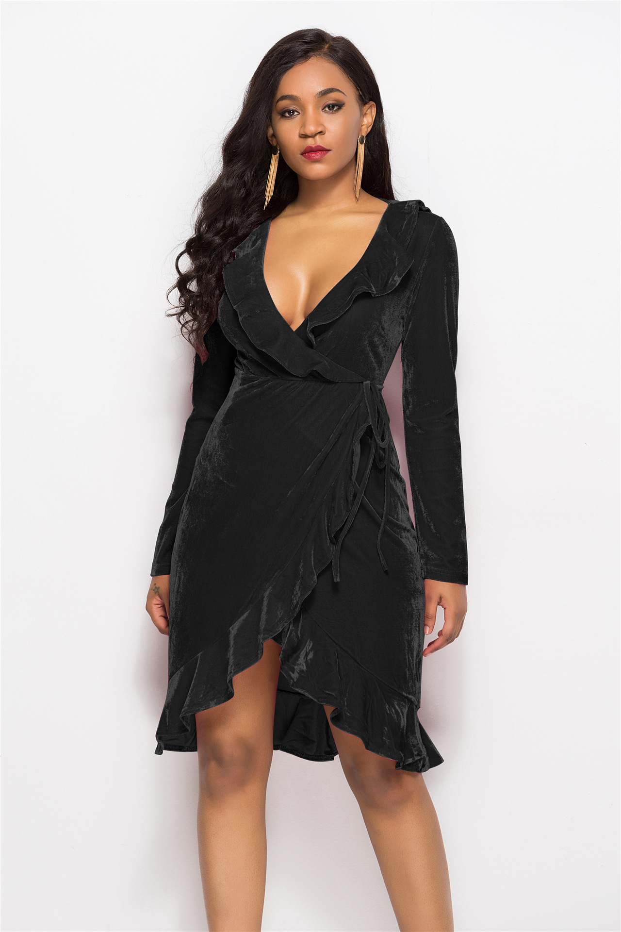 Women's V-Neck Ruffle Dress