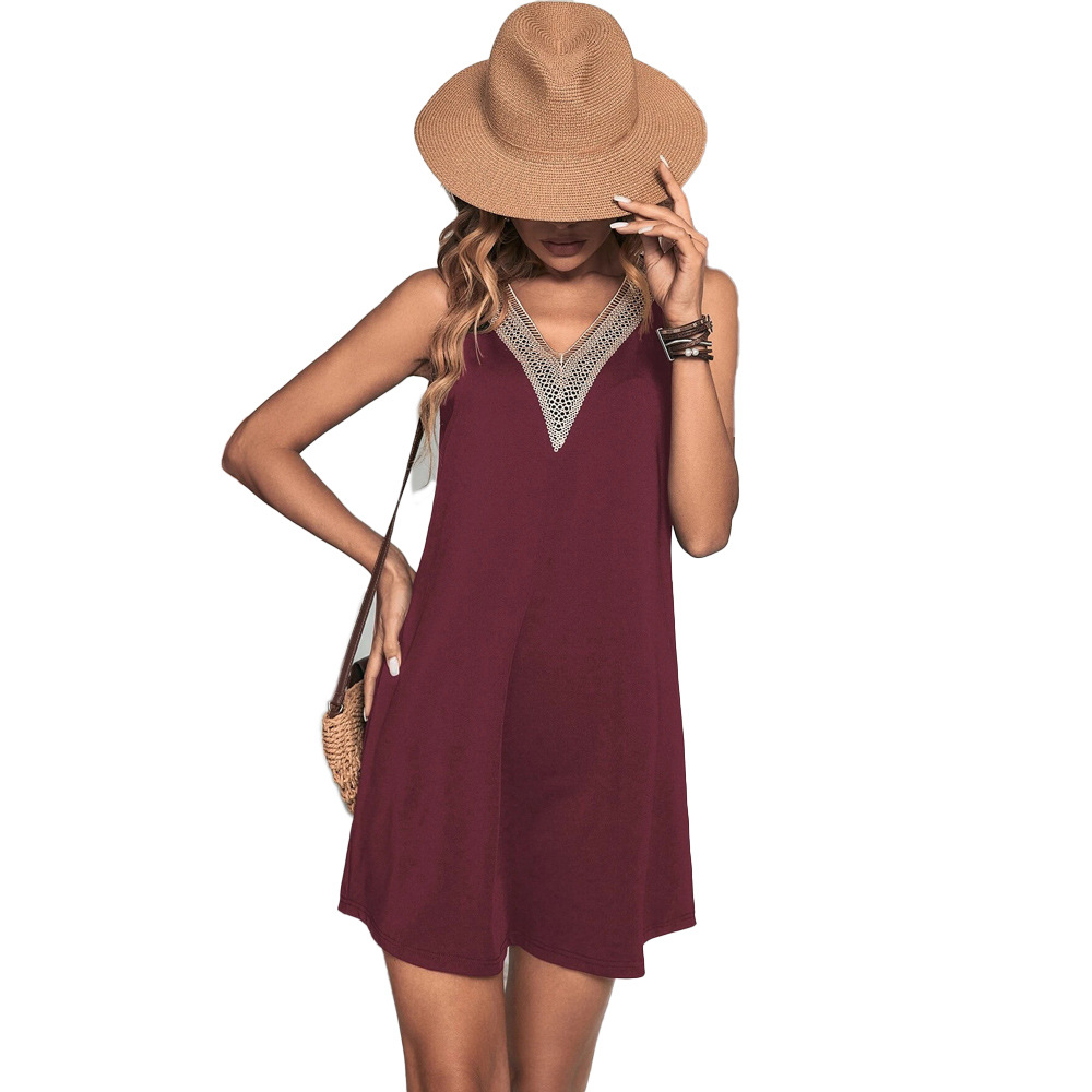 Summer New V Neck Casual Knitted Sleeveless Vest Holiday Dress for Women