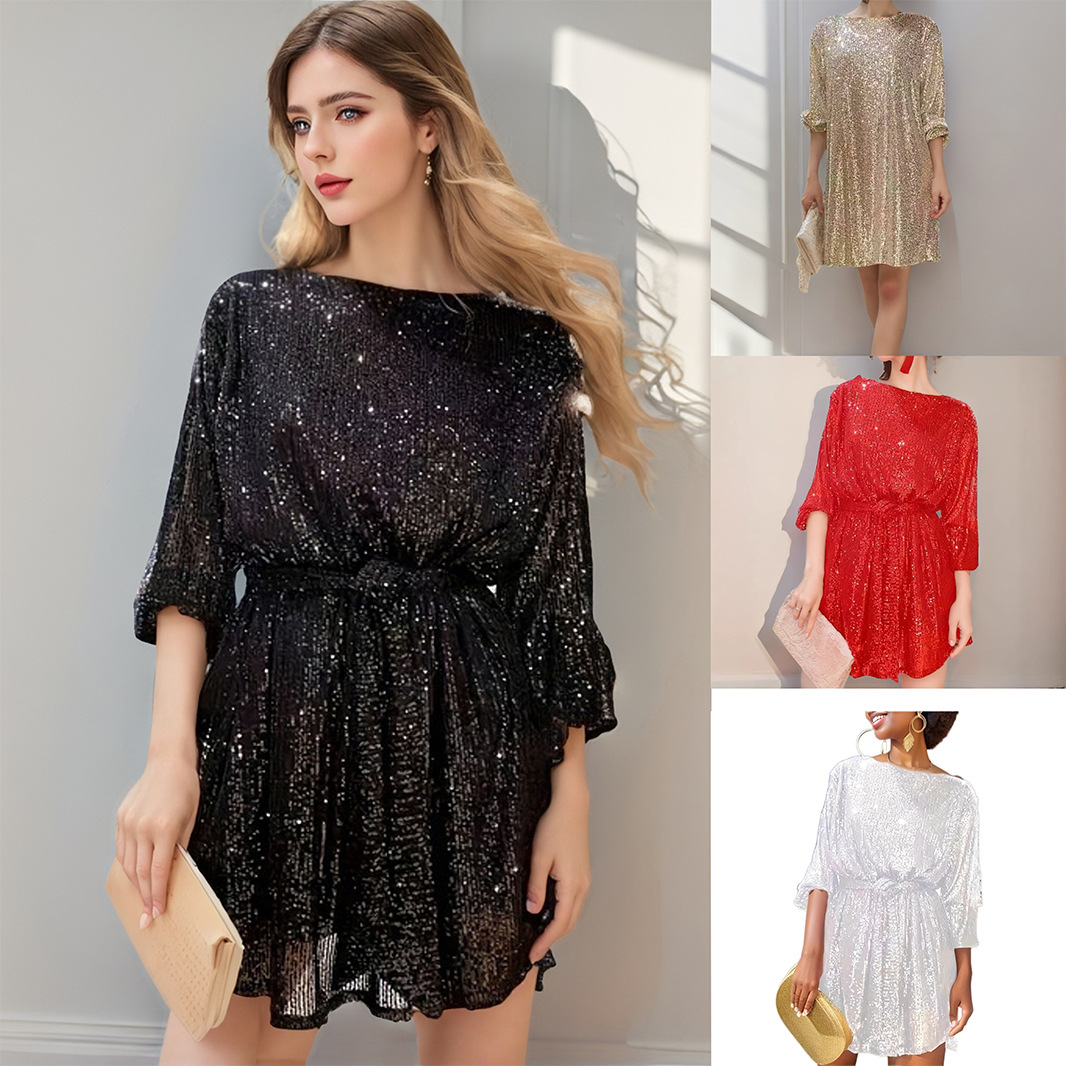 European and American Market Fashion Sequin Dress — Sparkling, Elegant, Party Wear — Perfect for Festivals and Celebrations —