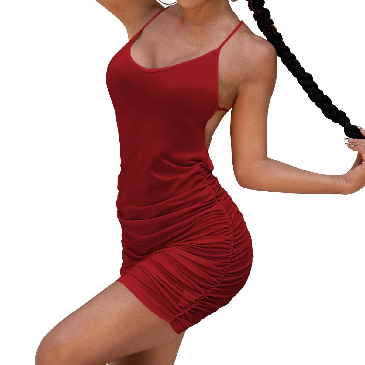 Sexy V neck Sleeveless Dress Summer New Solid Color Sleeveless Bodycon Mini Dress