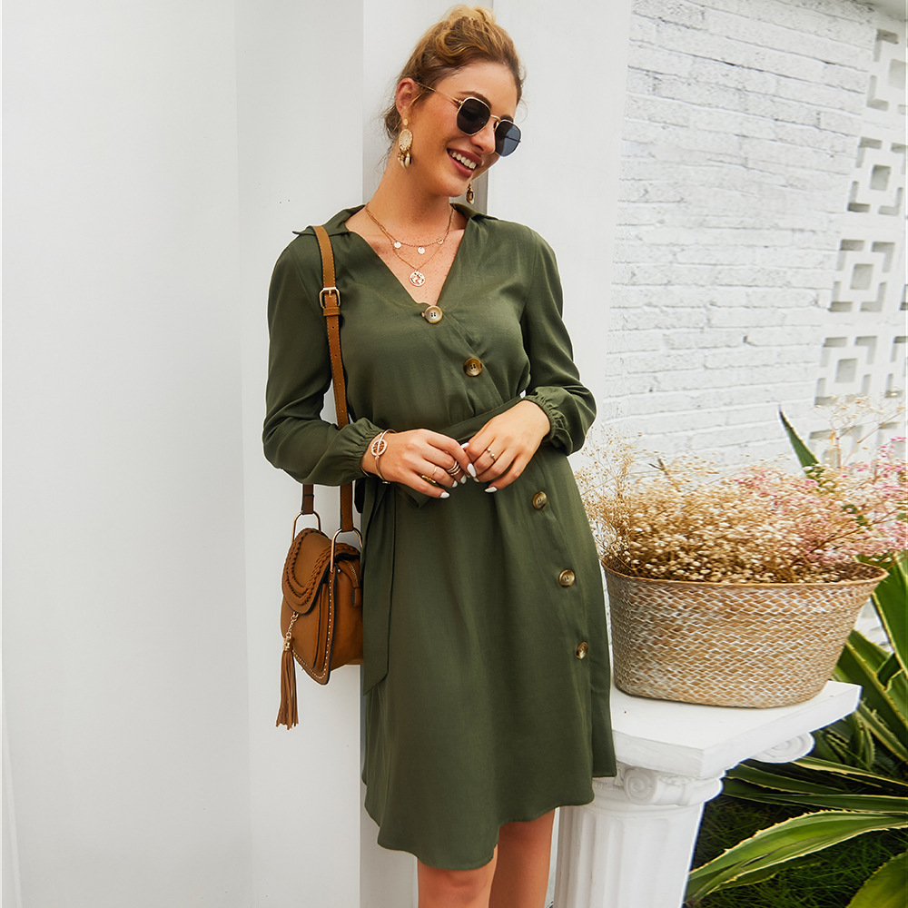 V Neck A Line Dress Waist Tie Spring Summer Comfortable Fit Wholesale Available factory direct