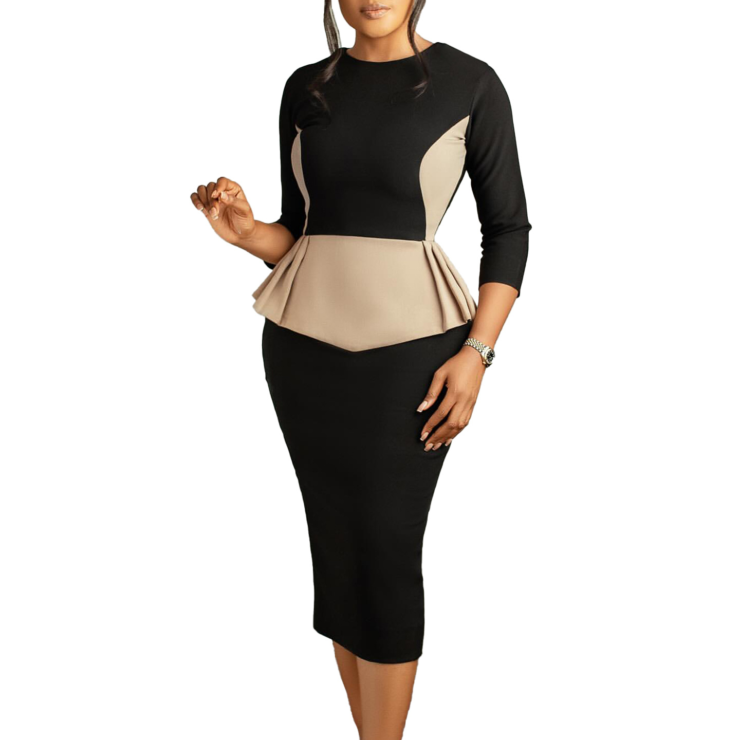 Color Block Bodycon Dress Elegant Fashionable Office Wear Autumn Winter Collection Wholesale Available