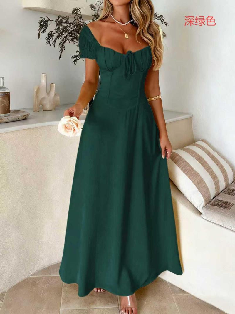 Elegant Short Sleeve Off Shoulder Long Dress for Women Spring Summer