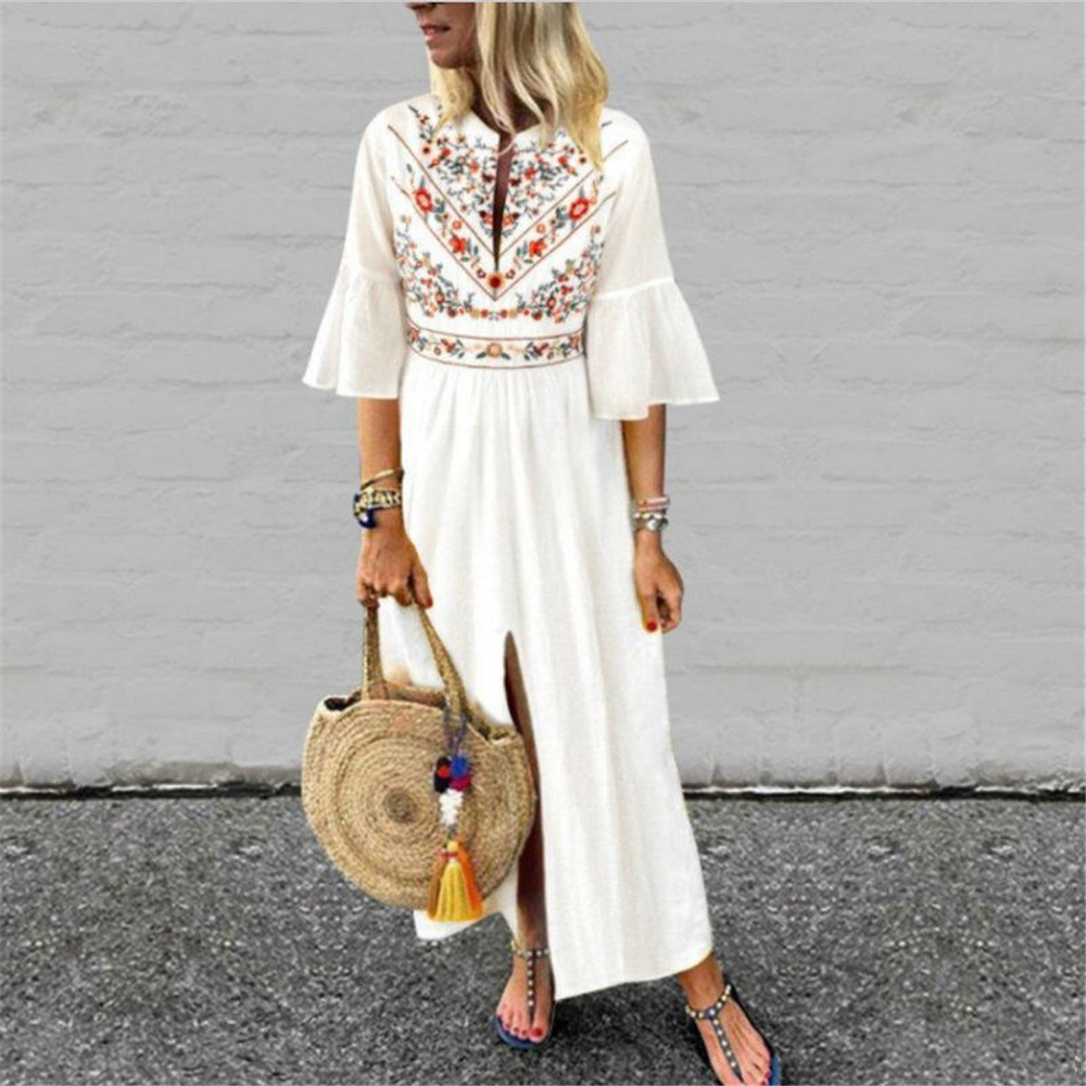 Bohemian A Line Dress Loose Fit Half Sleeve Floral Print Color Block Casual Wear for Summer Wholesale Available