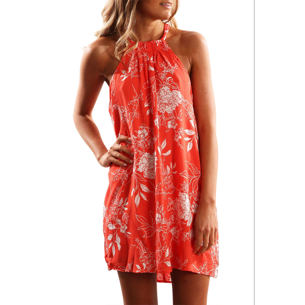 Sleeveless Vintage Floral Mini Dress High Neck Loose Fit Summer Style Available for Wholesale