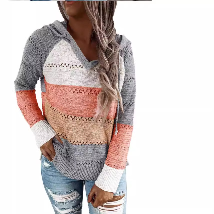Striped Hooded Sweater Autumn Winter Style Comfortable Fabric Trendy Design Wholesale Available
