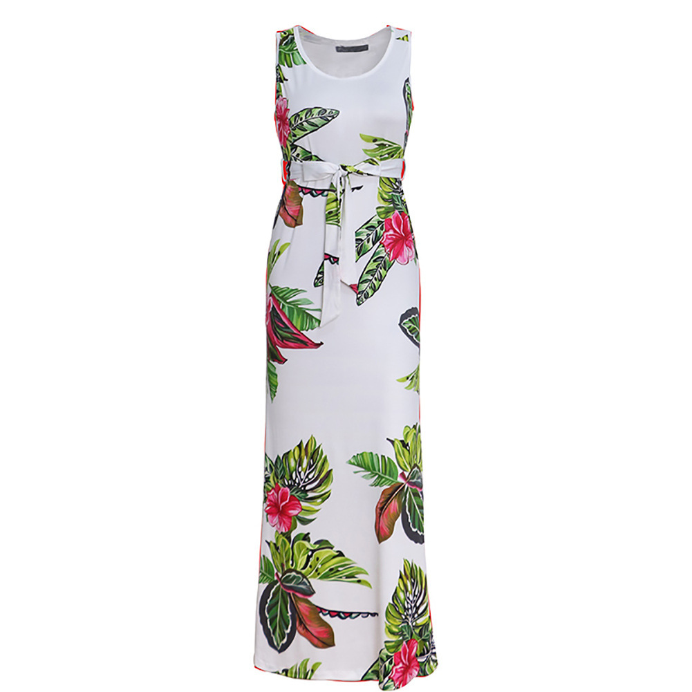 Sleeveless Floral Print Dress Round Neck Tie Detail Sexy Fit Summer Casual Wear for Women Wholesale Available
