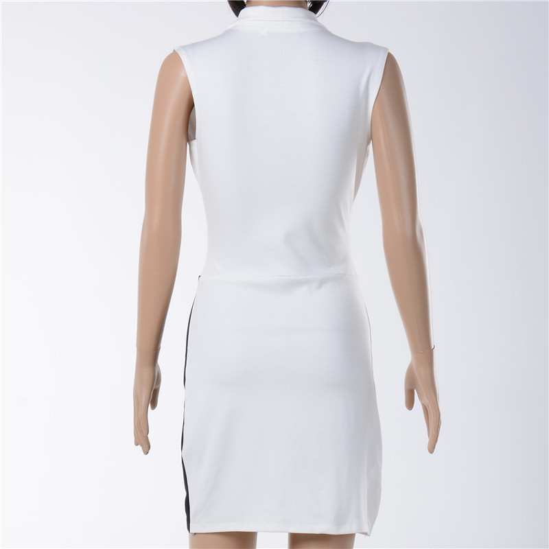 Color Block Sleeveless Bodycon Dress Irregular Hem Lapel Neckline Sexy Style Perfect for Parties and Night Out