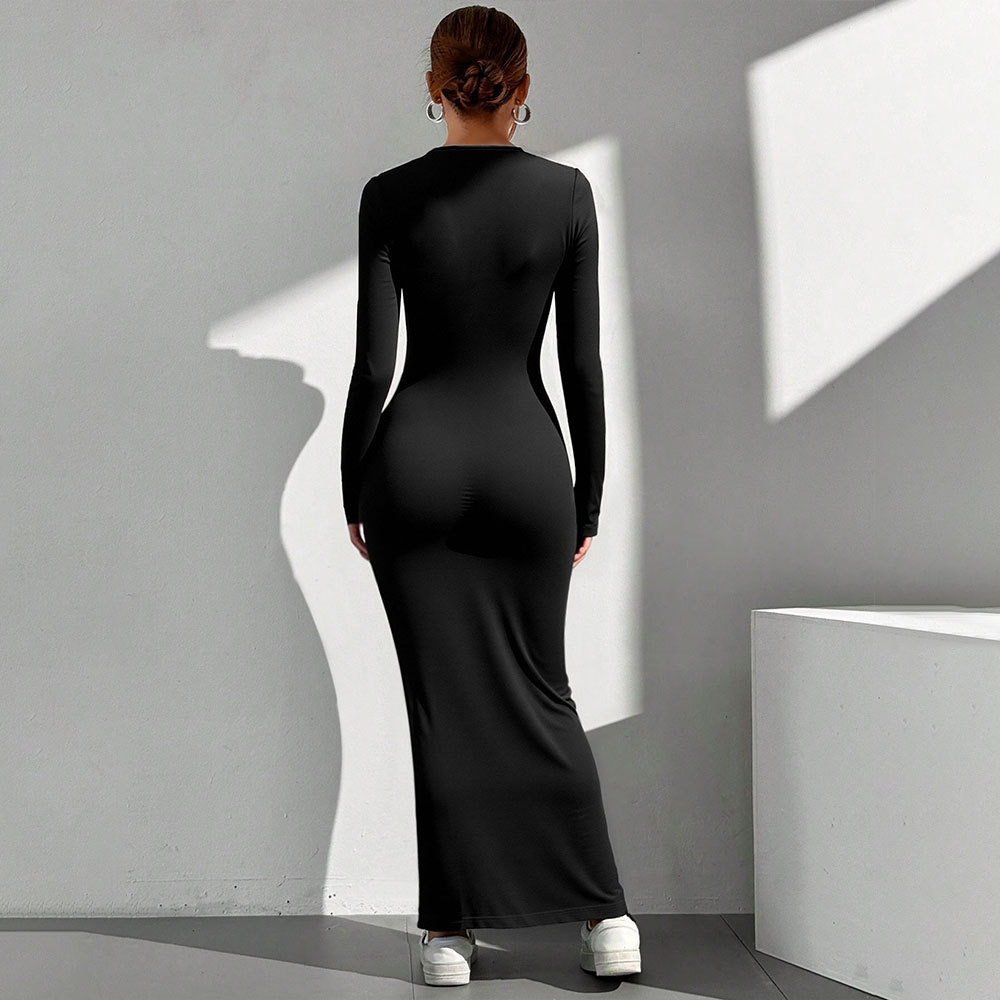 Sexy V neck Black Long Dress for Autumn and Winter, Elegant Party Dress