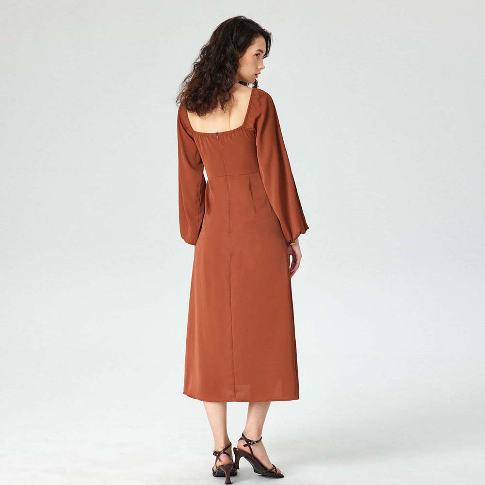 Women's Elegant Square-Neck Maxi Midi Dress