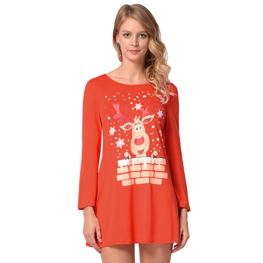 Womens Long Sleeve Cartoon Print Midi Dress Autumn Winter Style Perfect for Casual Outings Ready to Ship