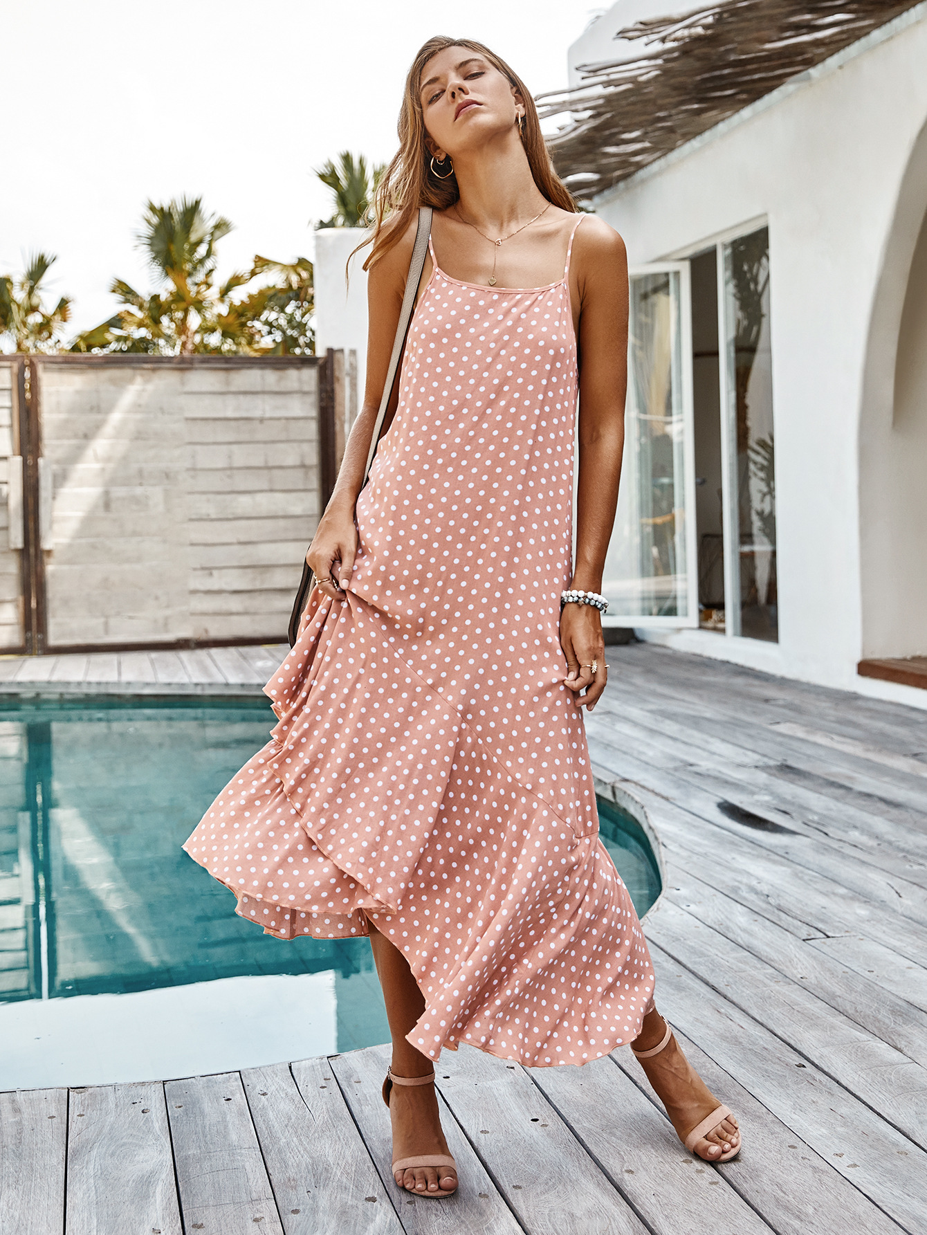 Bohemian Ruffle Hem Polka Dot Dress Original Design Spring Fashion Sleeveless Lightweight Fabric Perfect for